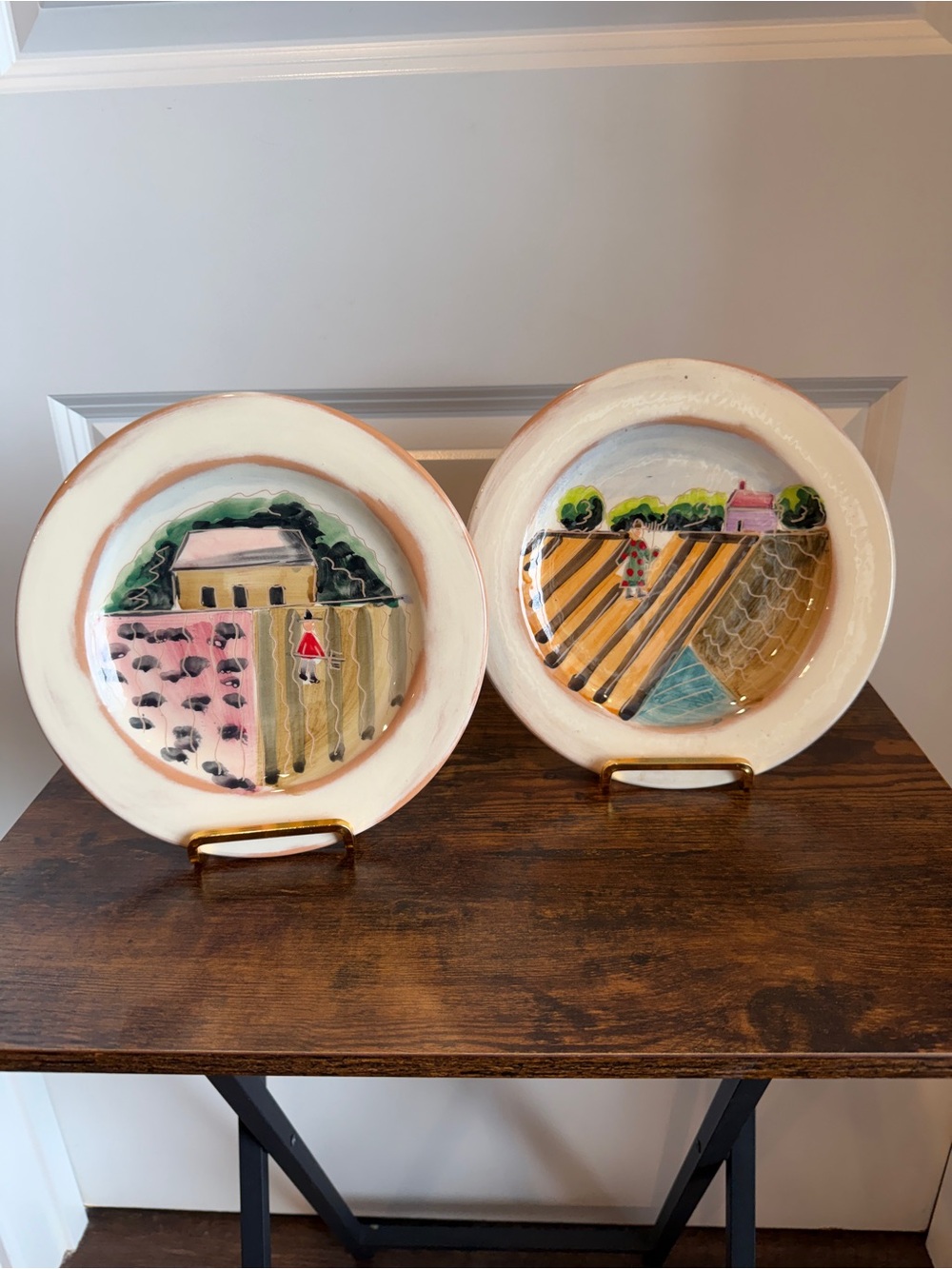 VTG Vietri Italy Hand Painted Tuscany Countryside Ceramic Accent Plates Set of 2